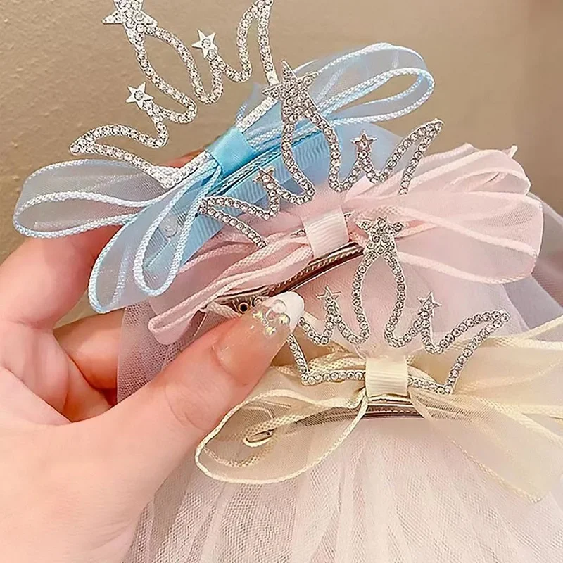 Children\'s Crown Headdress Hair Accessories Sweet Wedding Dress Photo Accessories Mesh Hair Clip Photo Props Birthday Gift