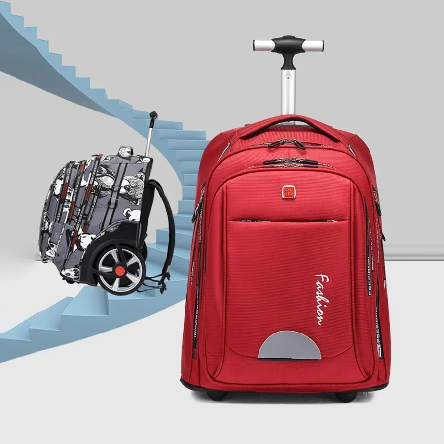 女性用ローリングバックパック 22インチ ホイール付きバックパック ビジネス、大学生、旅行通勤用 大型ホイール付きバックパック