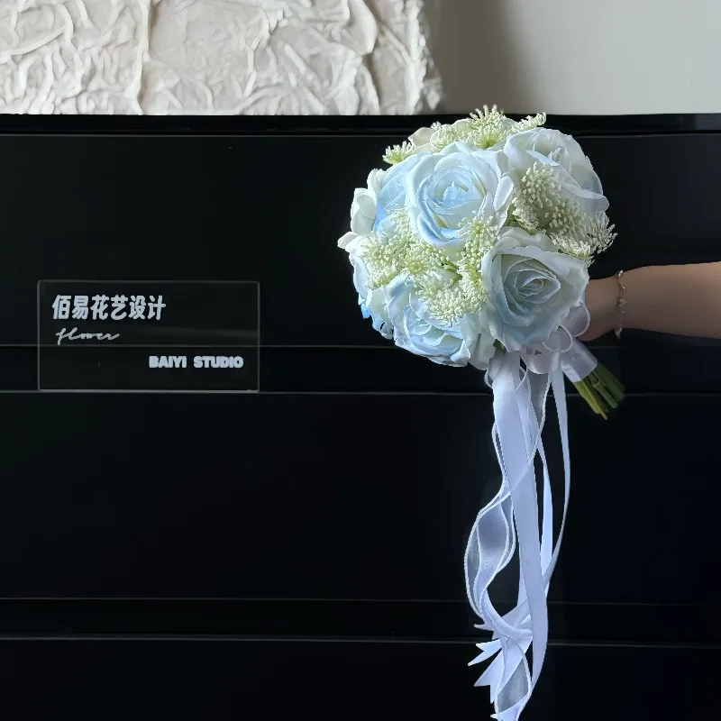 Macaron ice blue bouquet flower certificate simulation flower Xiaohongshu real shot wedding simulation flower kiss photography p