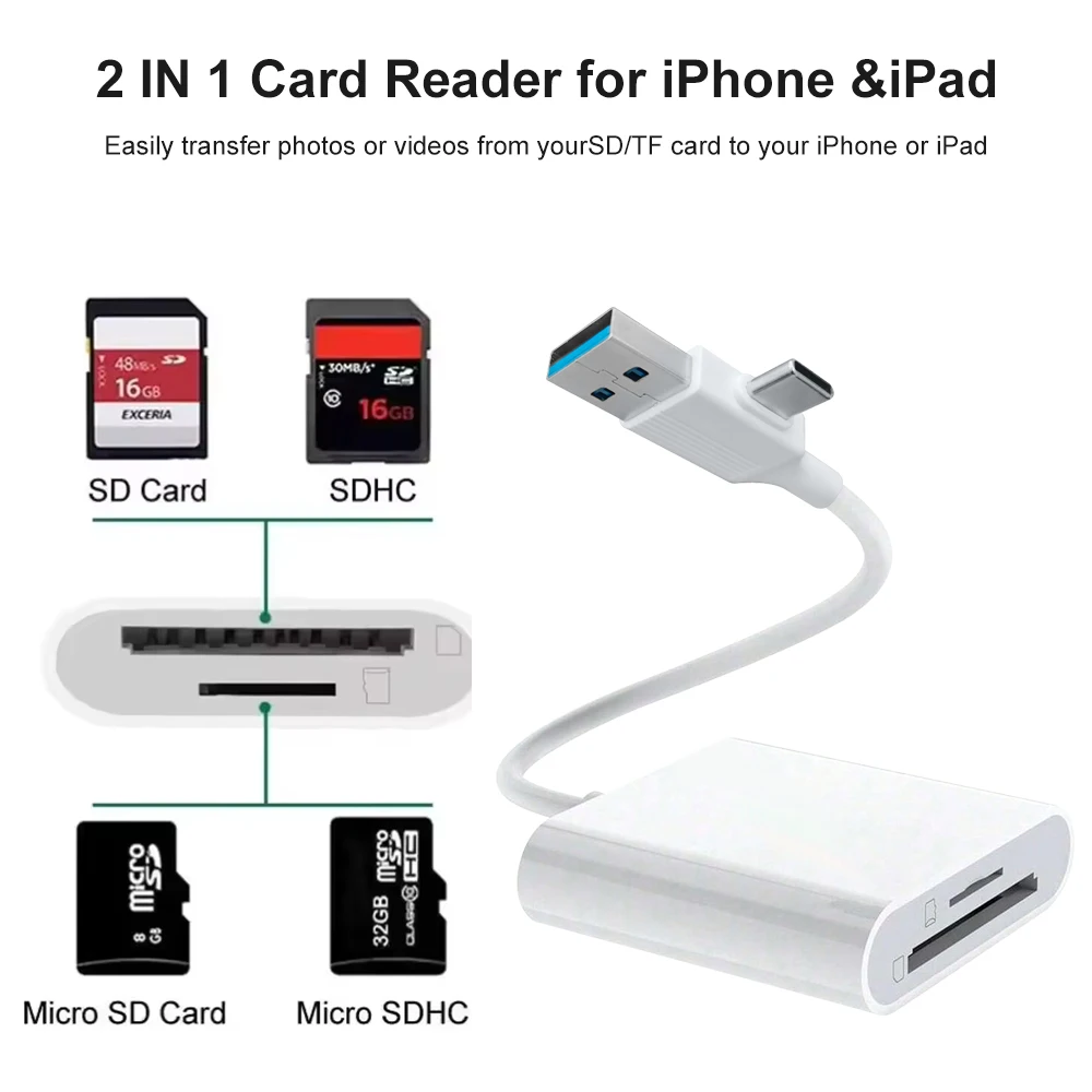 Czytnik kart SD/TF 4 w 1 Adapter USB A/C do SD/TF Odpowiedni dla iPhone 16 15 iPad 10 PC Laptop Samsung Xiaomi Dla TypeC