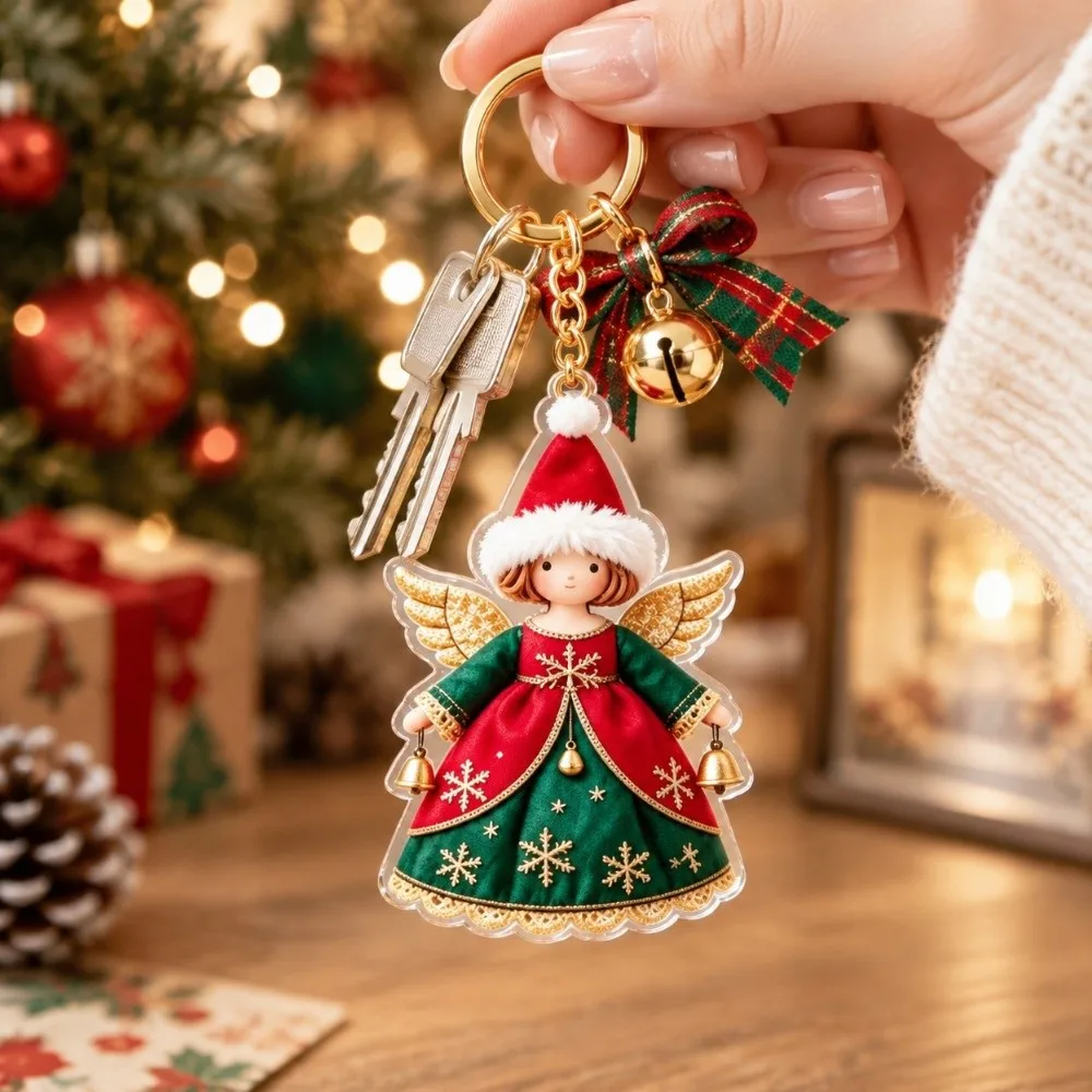 Wooden Christmas Tree Decor Colorful Design Ornament Christmas Hanging Shiny 2D Flat Girl-Shaped Pendant Thanksgiving Decoration