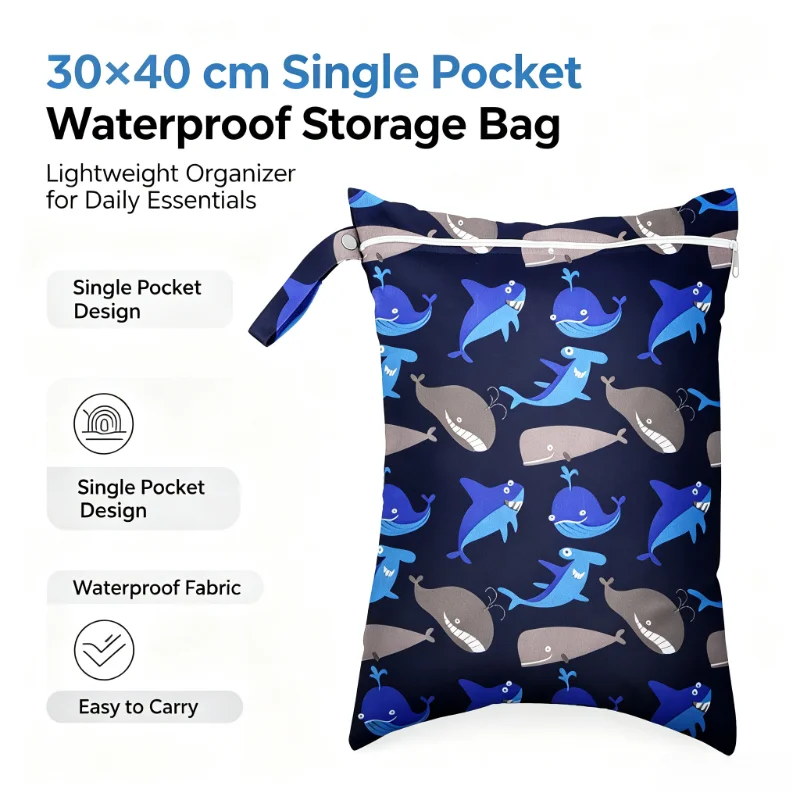 30x40cm Single Pocket Waterproof Diaper Bag Snap Button Handle Zipper Printed Portable Mommy Bag Wet Dry Storage Bag for Gym
