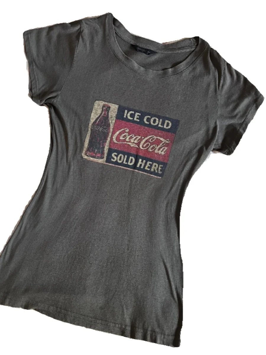 Dziewczęca koszulka BaoYao w stylu amerykańskim retro z nadrukiem butelki coli, oryginalny wzór, bluzka na ramiączkach, letnia moda damska.