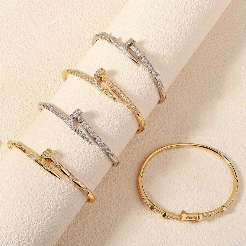 Classic Brand Bracelets High-end Design with,Personalized Micro Inlaid Zircon Nail Opening Screw Bracelet for Women's Gift