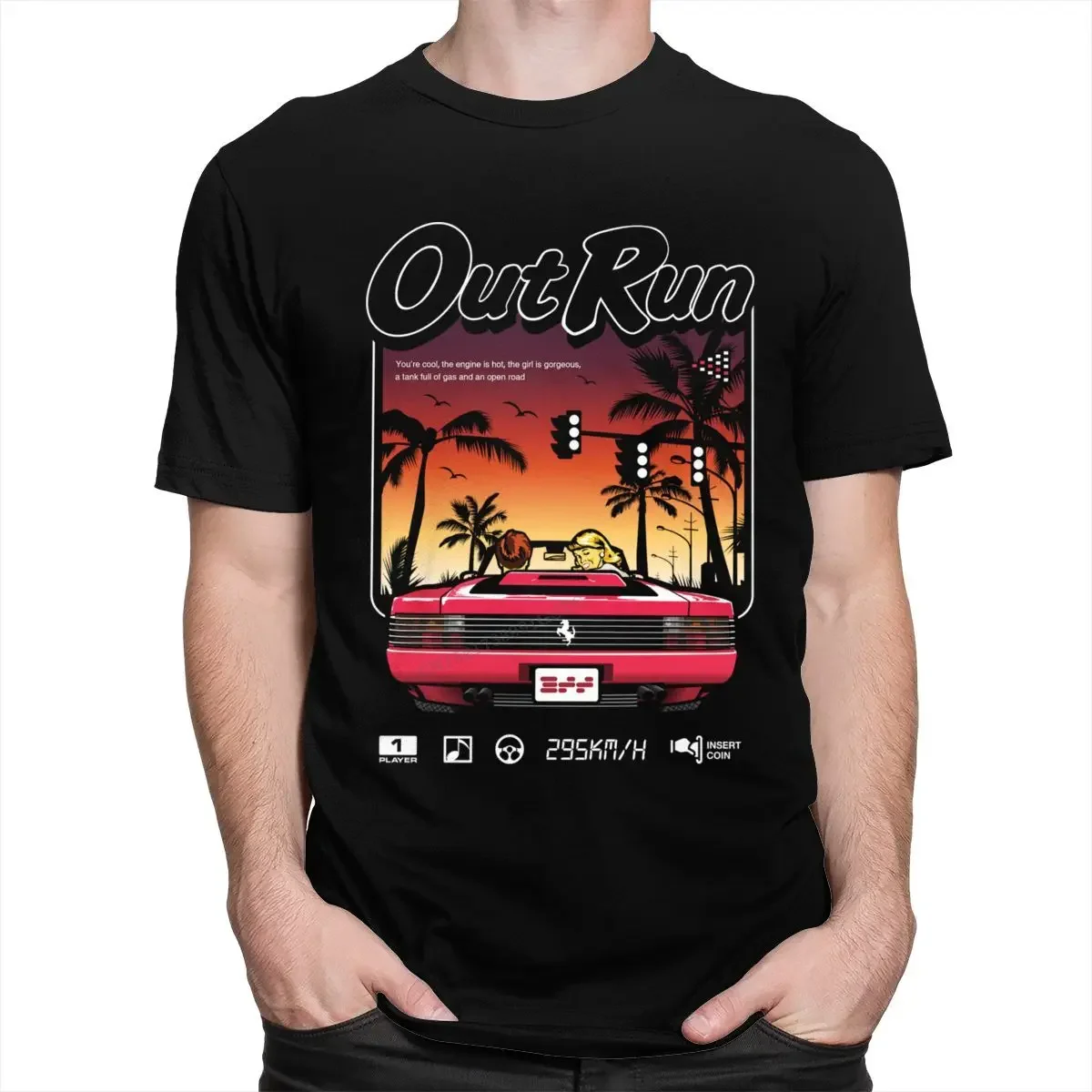 Vintage Out Run Top T Shirt Camisas Hombre Cotton Old School Japanese Arcade Tshirts Men Video Game Outrun Tee Top Camisas