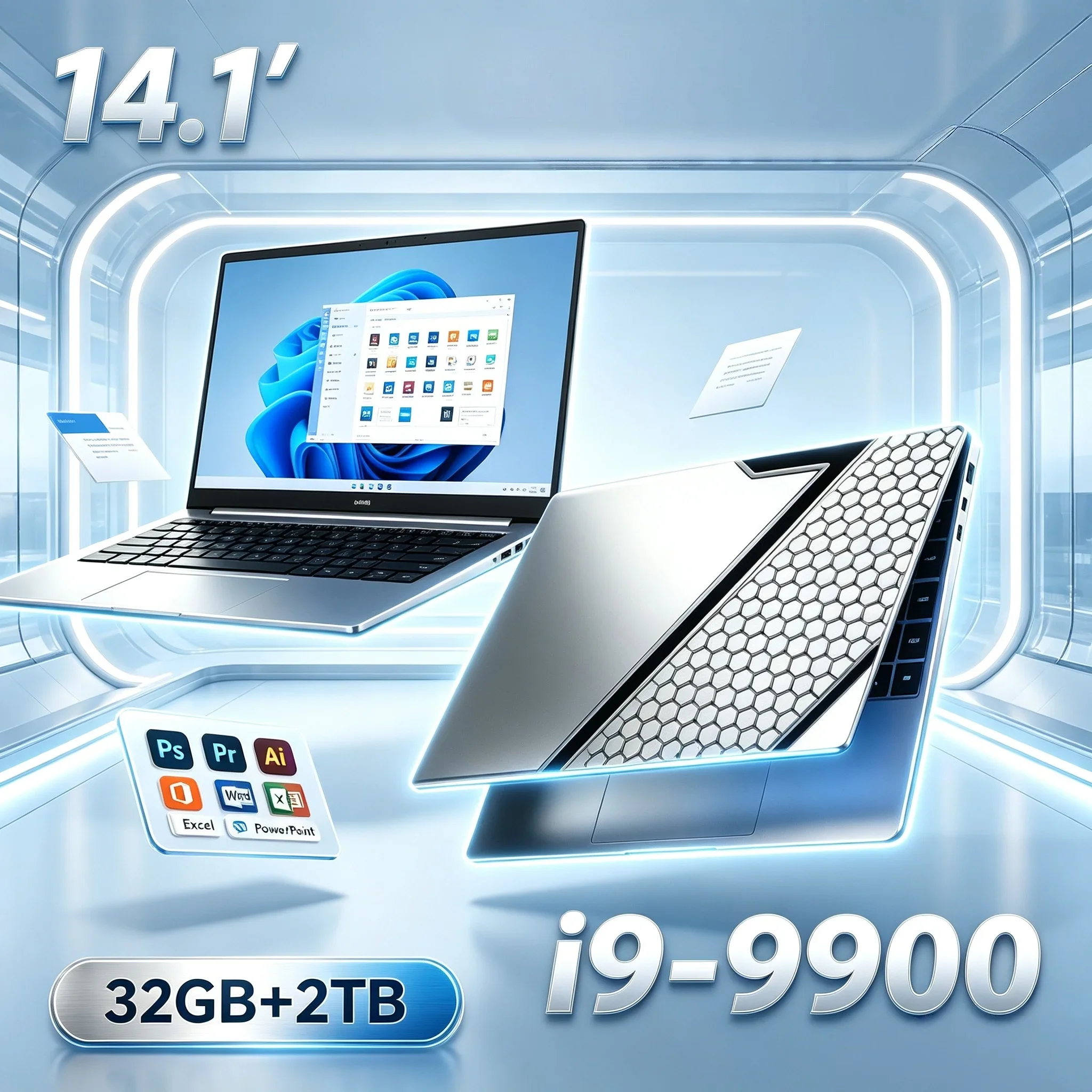14.1'' Ultra Slim Laptop Intel Core I9-9900 32GB Memory 1TB/2TB SSD Windows11 Backlight Notebook For Office Business Home Work