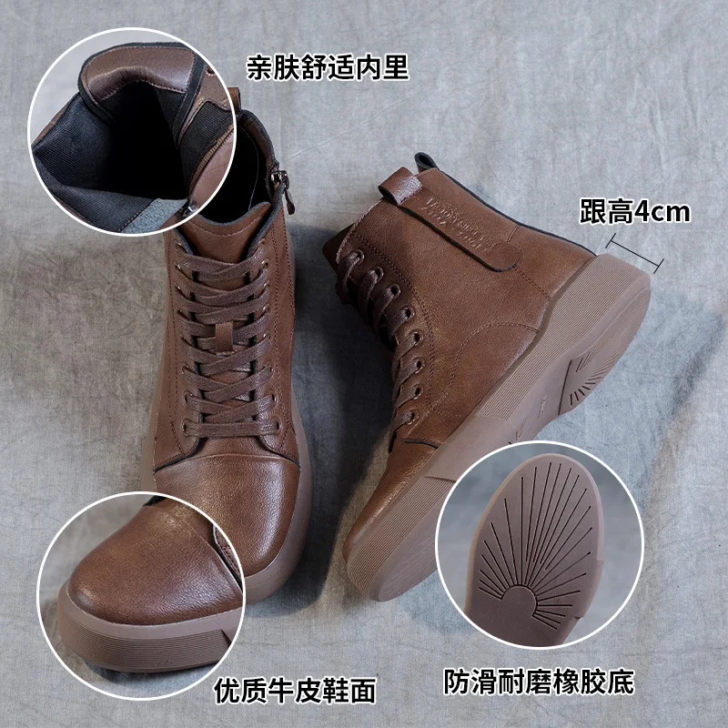 

Autumn Winter Cowhide Women's Snow Boots Outdoor Thick Soled Women's Knight Boots Chelsea Boots