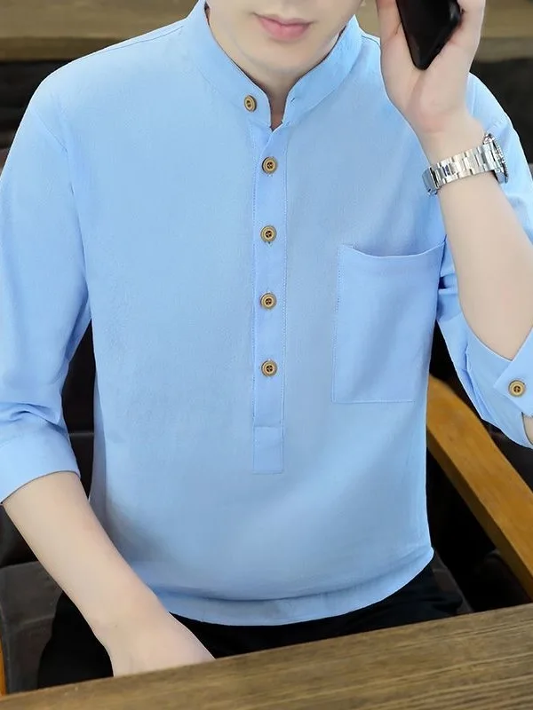 Pure Cotton Linen Casual Shirt Men's Short Sleeve T-Shirt Breathable Lightweight Summer Fashion Simple Design Chinese Style