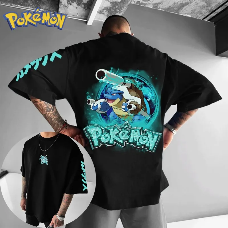 

Футболка с двусторонним принтом Pokémon Anime Blastoise, мужская и женская летняя новинка с короткими рукавами в стиле Харадзюку Y2K, свободный повседневный топ