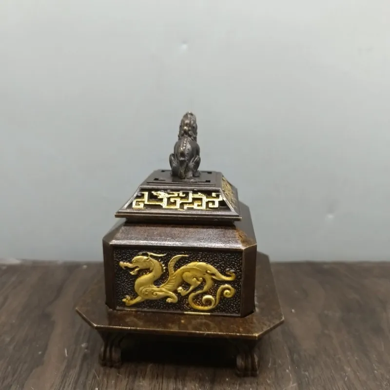 Brass craft gilded four mythical beasts three-layer incense burner home decoration ornament