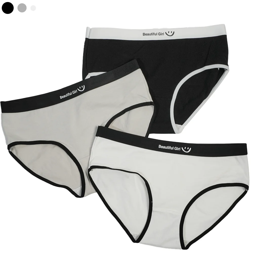 3pcs Instagram Minimalist Girls' Underwear Mid Waist Japanese Black White Gray Womens Sport Briefs Soft Simple Panties 40-70kg