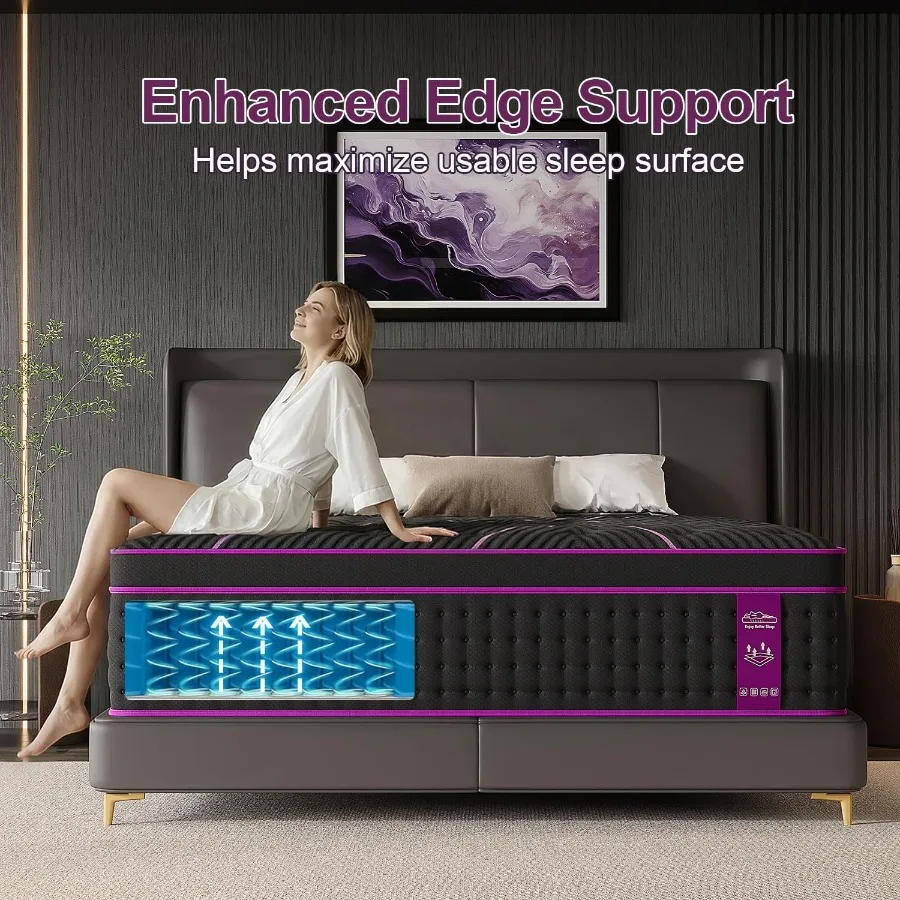 Mattress 12 Inch Hybrid, Cooling-Gel Foam Pocket Springs, Medium Firm Mattresses in a Box Zero Motion Transfer for Couples Ergo