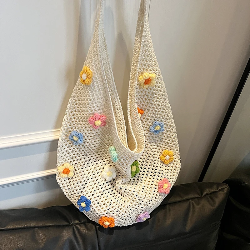 

Women's Large Capacity Knitted Tote Handbag Hollow Summer Solid Color Aesthetic Hobo Bag for Daily Use Ladies