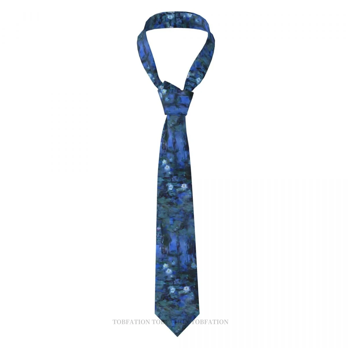 

Night Blue Claude Monet Water Lilies Lotus Classic Men's Printed Polyester 8cm Width Necktie Cosplay Party Accessory