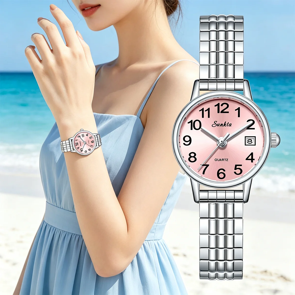 SUNKTA Elegant Women Watches Fashion Waterproof Clock Luminous Stainless Steel Quartz Watch For Ladies Outdoor Gifts Reloj Mujer