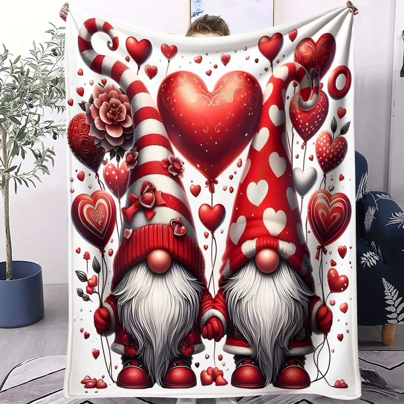 Fantasy Gnome Flanelldecke Weihnachten Ostern Herz Zwerge Schlafzimmer Sofa Dekor Kinderdecke für Kinder Paare Familie Freunde Geschenk