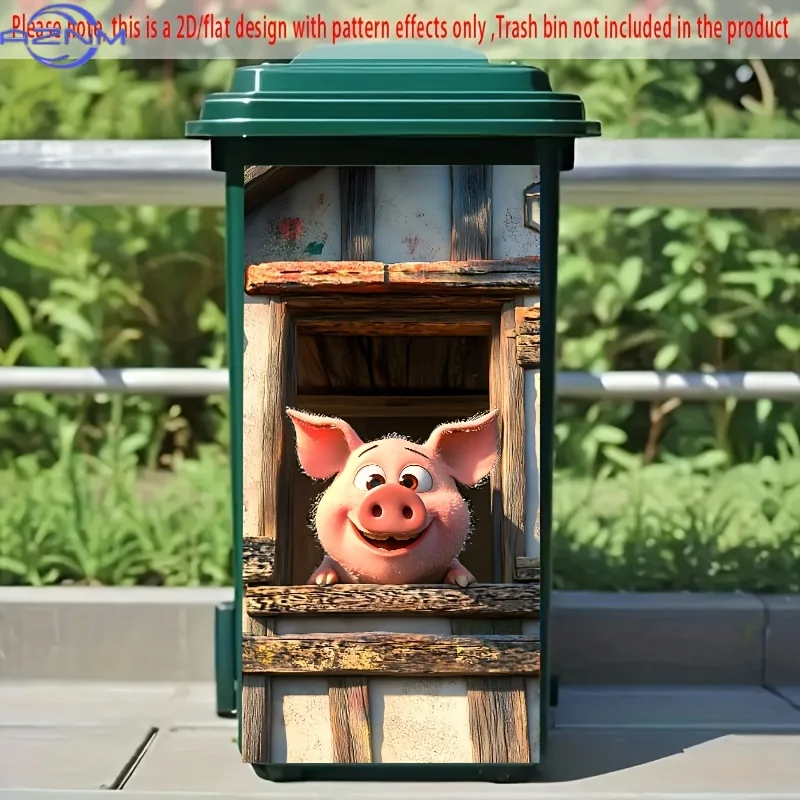 1pc of 2D/Flat Sticker for Garbage Bins, Measuring 14.57 by  cm, Featuring a Cartoon Pig Peeking Out of a Window, Perfect for