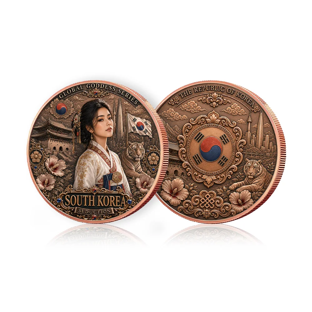 1 oz .999 Fine Copper Round Coin Global Goddess Series South Korea Double Sided UV Printed National Series Collectible Coin