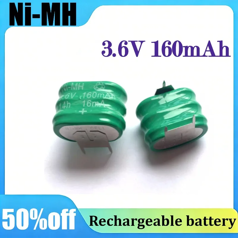 

2Pcs/lot 3.6V 160mAh Ni-MH Rechargeable Button Cell Motherboard Backup Battery with 3-Groove Weld Leg & Straight-Through Pin