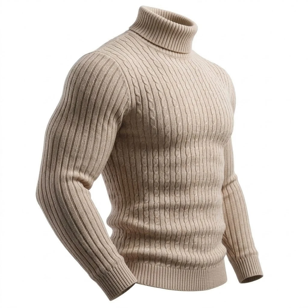 Herren Zopfmuster Rollkragenpullover Warmer Weicher Thermo-Pullover Winter Passform Langarm-Pullover für Kaltes Wetter Strickwaren – Detail 19