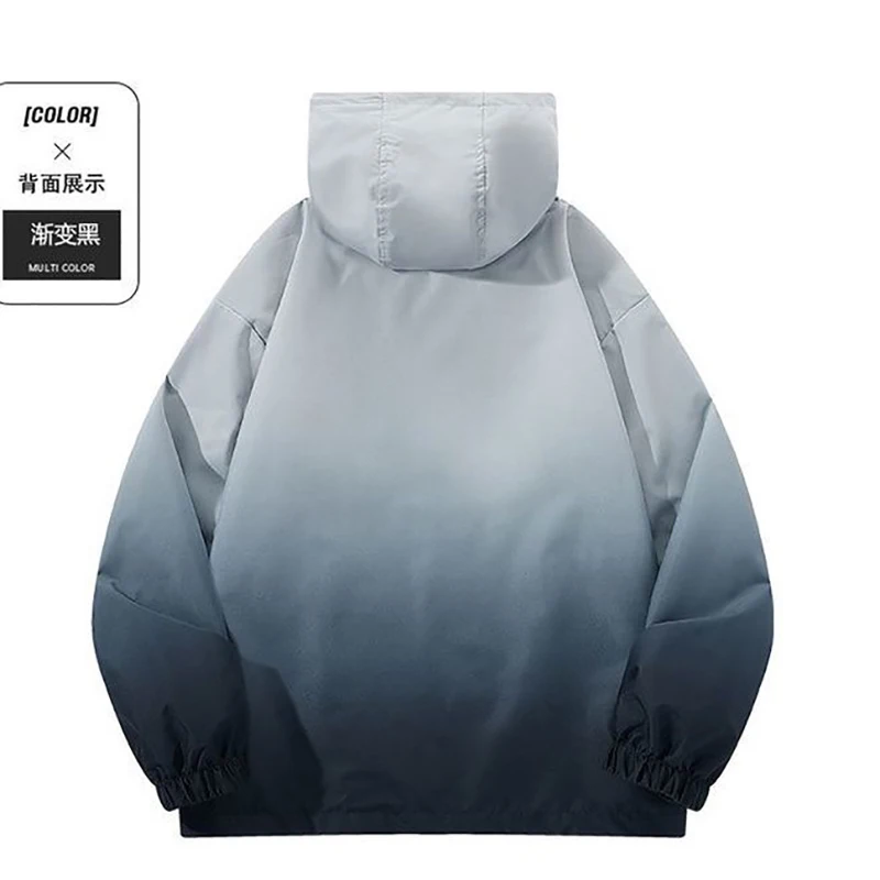New Women Gradient Blue Hooded Windbreaker Jacket Design Loose Casual Outerwear Windproof Outdoor Sports Lightweight Hooded Coat