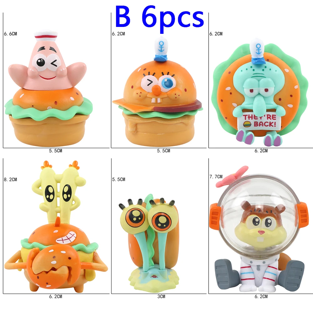 Neue Spongebob Patrick Star Squidward Tentacles Delicious Crab Burger Anime-Figur Sammlerstück Modellpuppe Blindbox Spielzeug Geschenk
