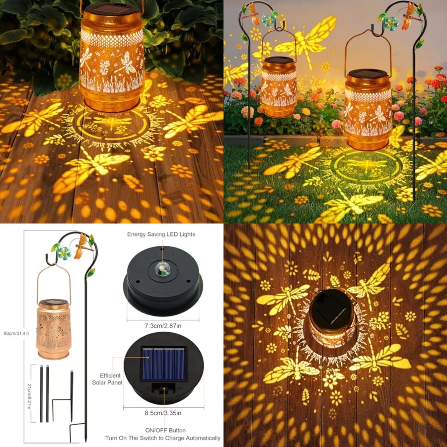 Solar Lanterns Outdoor Waterproof Dragonfly Garden Decor, Birthday Gifts for Women Mom Grandma, Hanging Solar Lights Metal LED