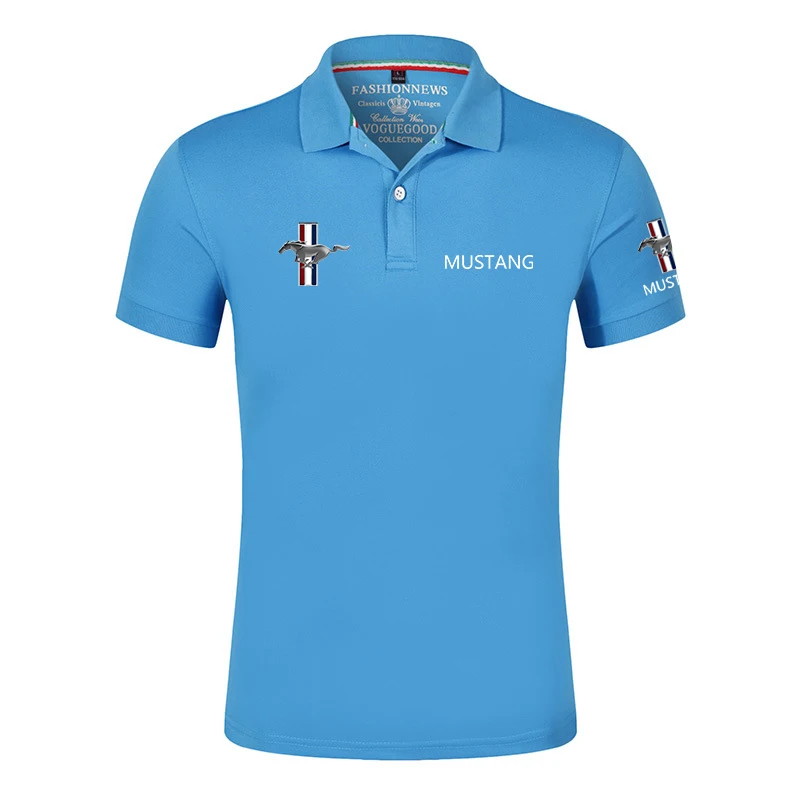 Summer New Men\'s Polo Shirt with Mustang Logo Classic Unisex Outdoor Customize T-Shirt Casual Short Sleeves T-Shirt Solid Color