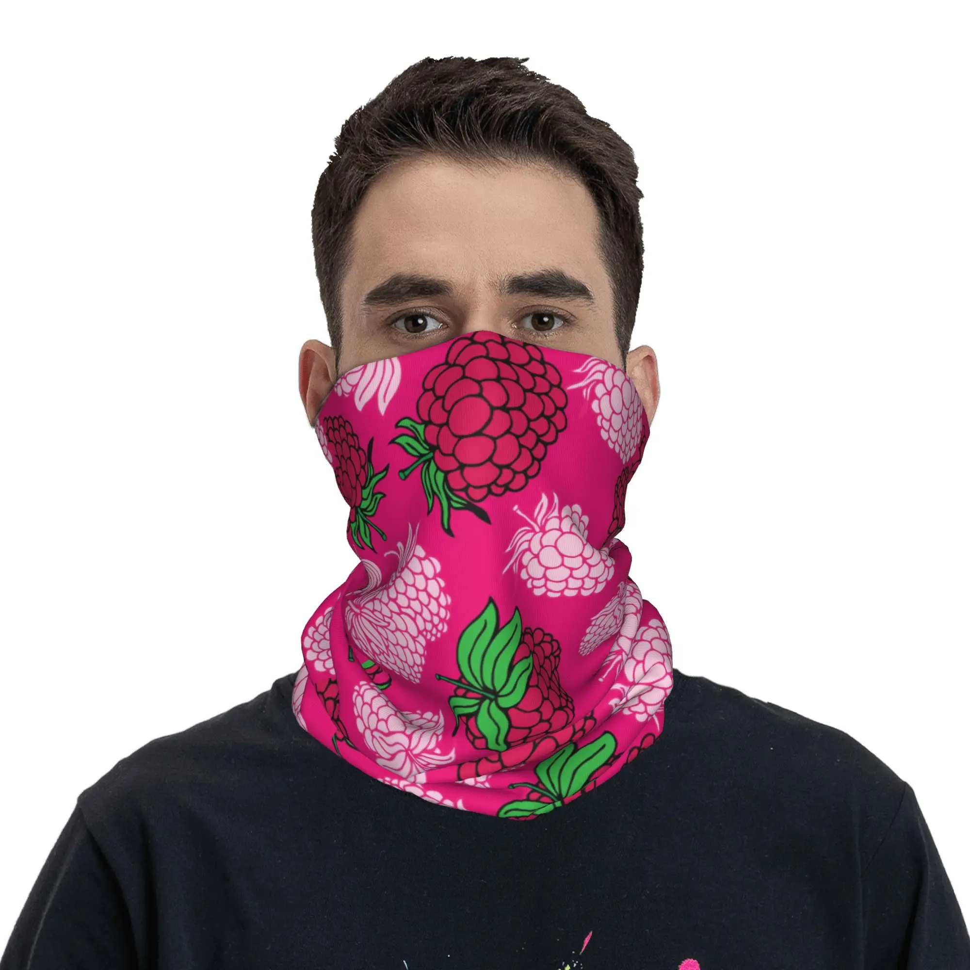 

Pink and Red Strawberry Leaf Bandana Neck Gaiter Printed Wrap Scarf Face Mask Running Unisex Adult Breathable