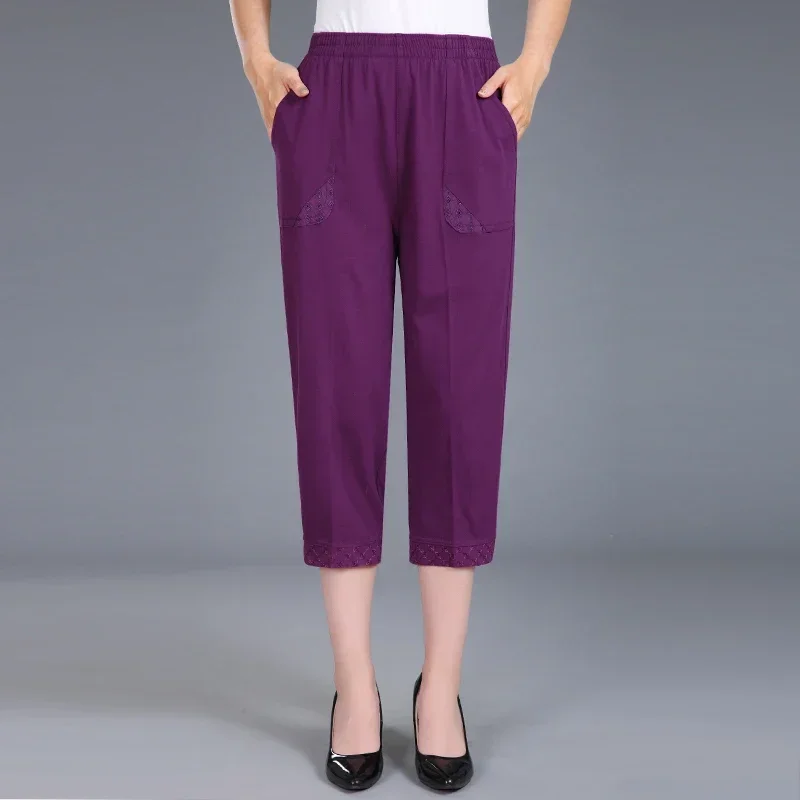 موضة المرأة Capris الصيف الترفيه نسيم 2024 عالية الخصر بلون المرأة لون الحلوى سليم صالح رقيقة مستقيم الساق السراويل #2