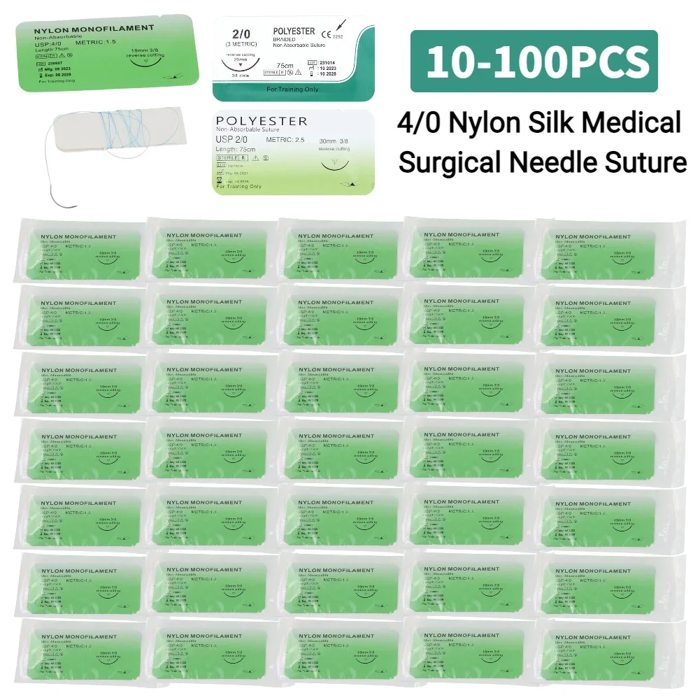 

10-100 шт. 4/0 медицинские хирургические шовные иглы из мононити, нейлоновая хирургическая имитация швов, шовная нить, обучающие упражнения