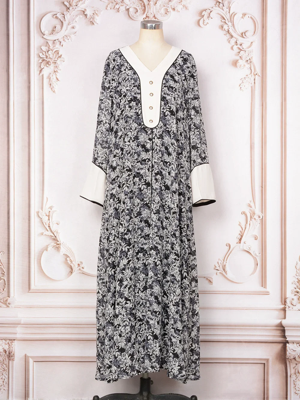 

Muslim luxury fashion long dress, Arab Dubai dress, printed patchwork robe, Middle Eastern Islamic Ramadan casual dress, abaya