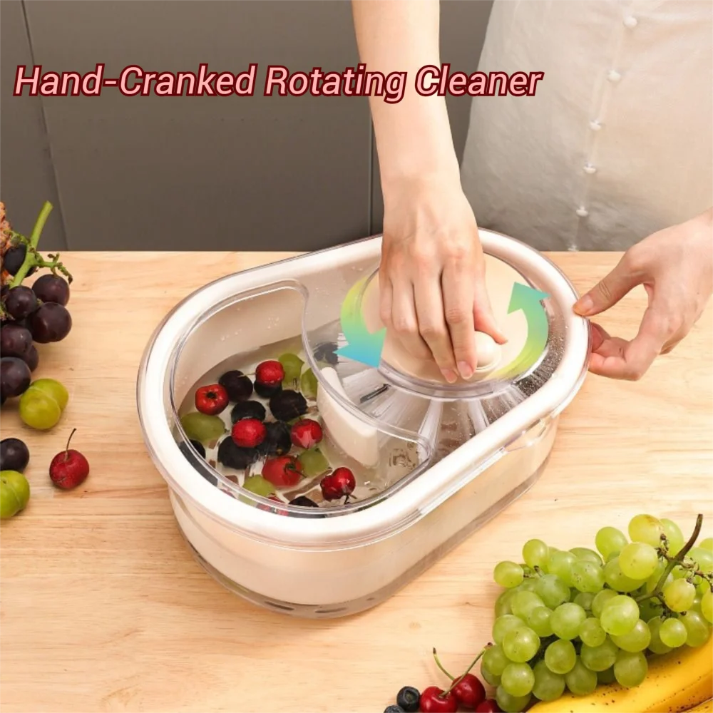 Manual Vegetable Fruits Cleaner Basket Hand Crank Large Capacity Salad Spinner Labor-saving with Washing Brush