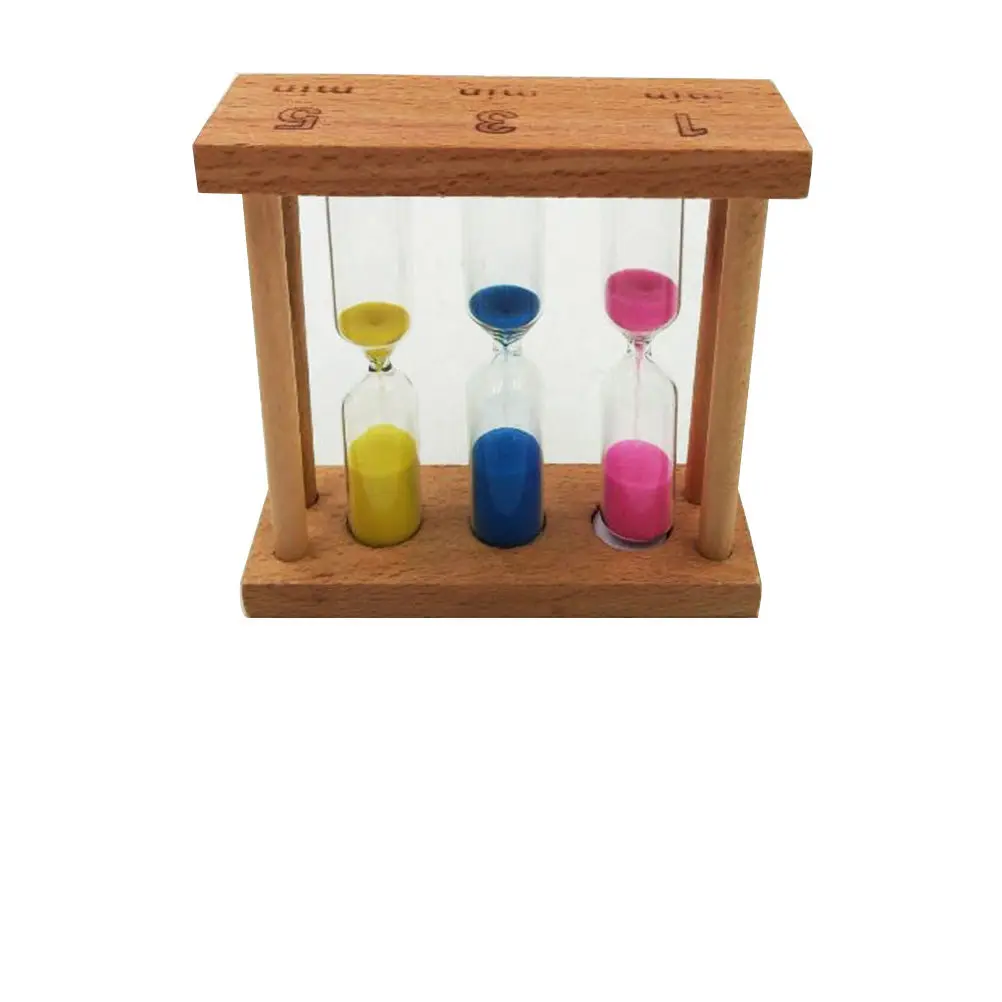 Set of 3 Colorful Sand Hourglass Timers 1 3 5 Minutes Wood Frame Glass Sand Timer Clock Home Table Decoration Kitchen Game Timer
