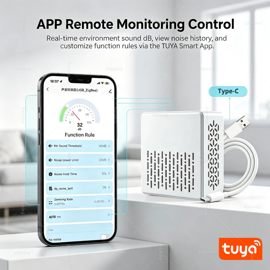 Tuya Wifi/Zigbee Schallpegelmesser Lärmsensor Smart Life Umwelt-Sonometer Dezibel-Lärmdetektor für die Hausautomation – Detail 3