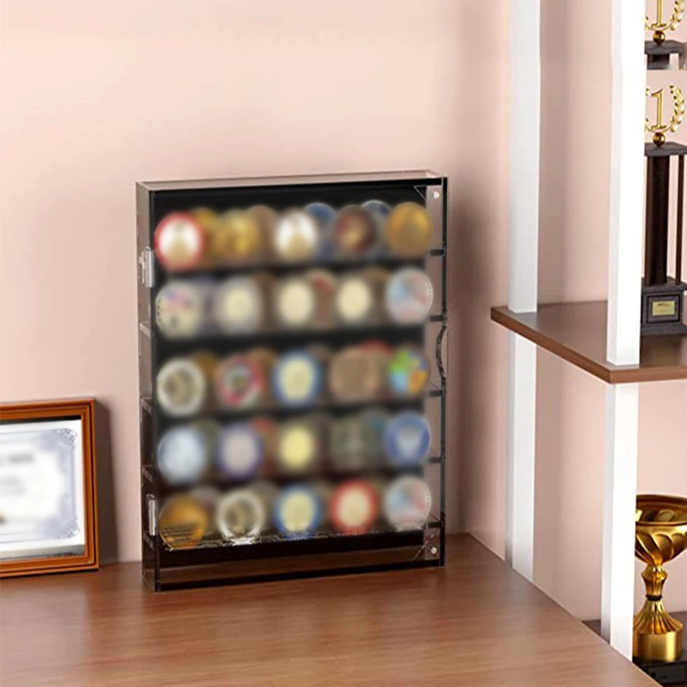 Coin Collection Display Round Coin Display Cabinet High-definition Transparency Magnetic Door Design Removable Middle Shelf