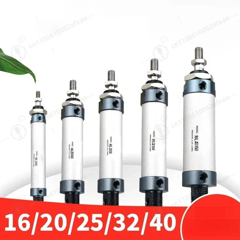 MAL Series Mini Pneumatic Cylinder 16/20/25/32mm Bore 25-300mm Stroke Double Acting Aluminum Alloy Air Cylinder