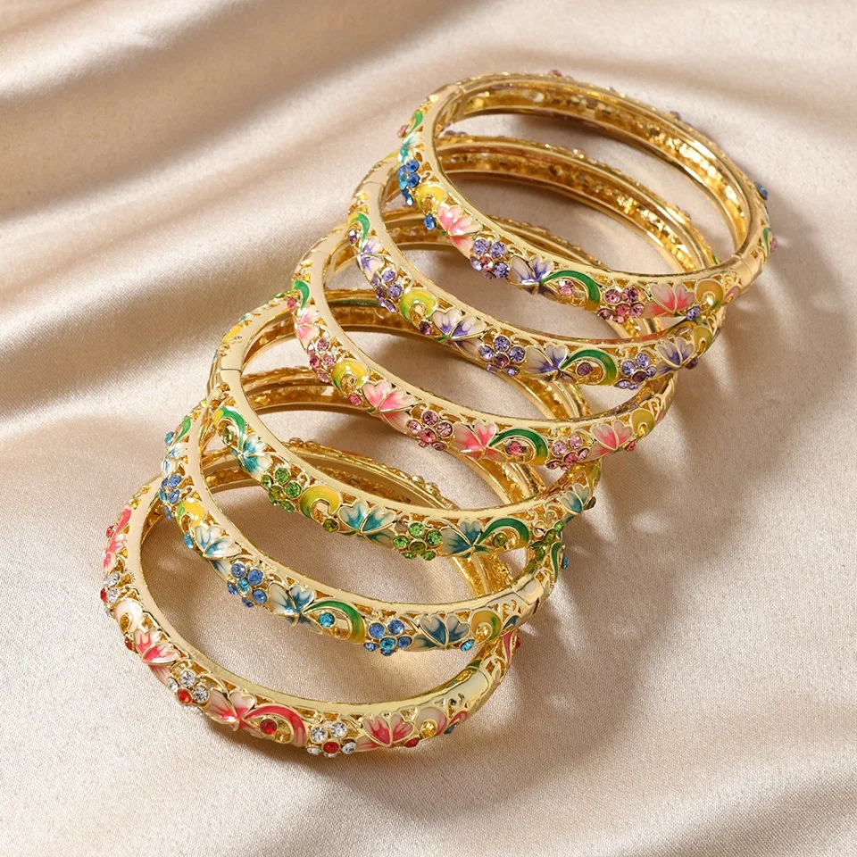 New Ethnic Style Enamel Drop Oil Diamond Bracelet Women's Fashion Elegance Retro High-Grade Light Luxury Cross-Border Bracelet