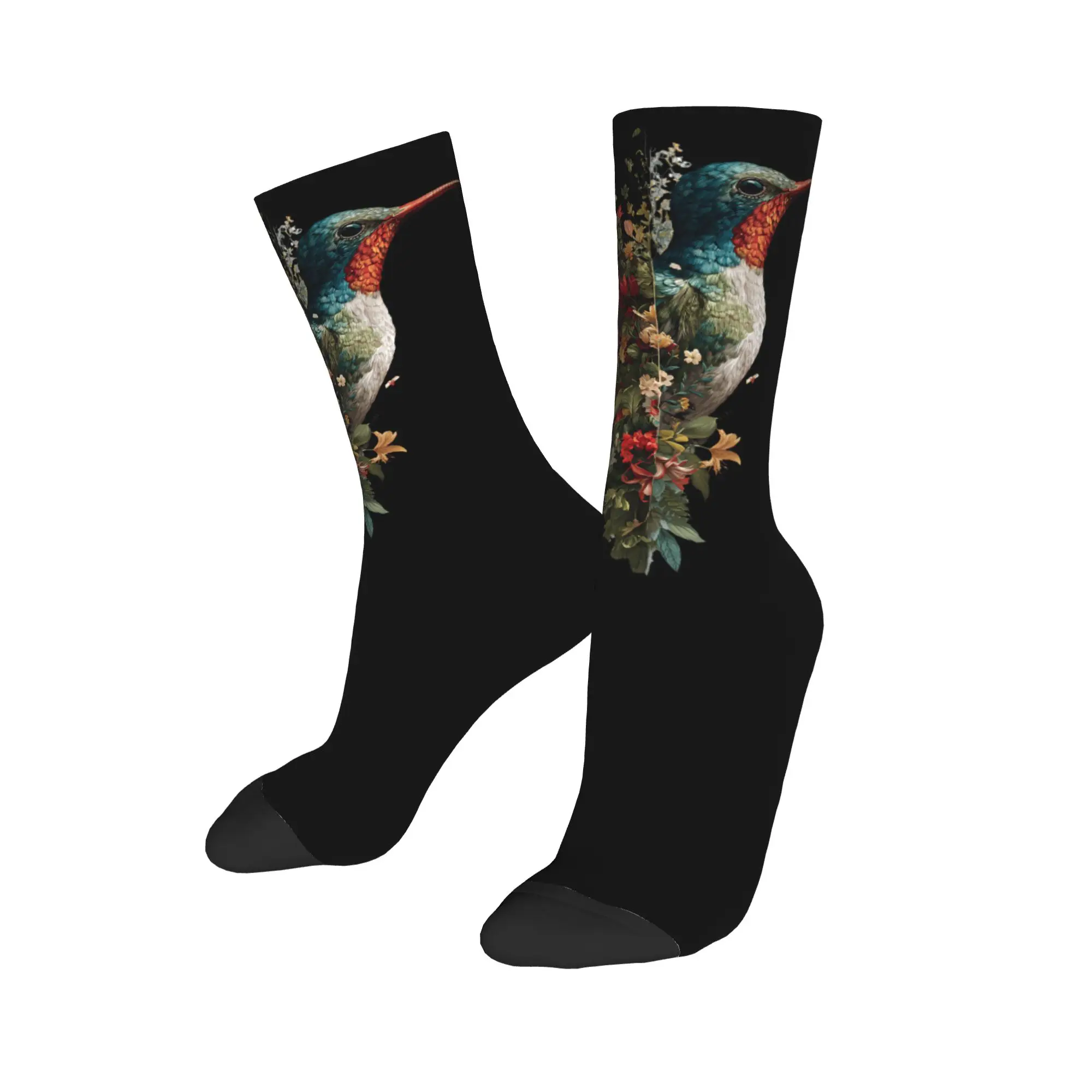Colorful Hummingbird Animal Lover Art Tropical Bird Sports Socks  Polyester Middle Tube Socks for Women Men Non-slip