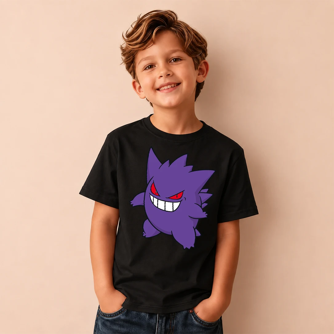 Kids T-shirt Pokemon Gengar Print Short Sleeve Tee Boys Girls Casual Tops Birthday Gift