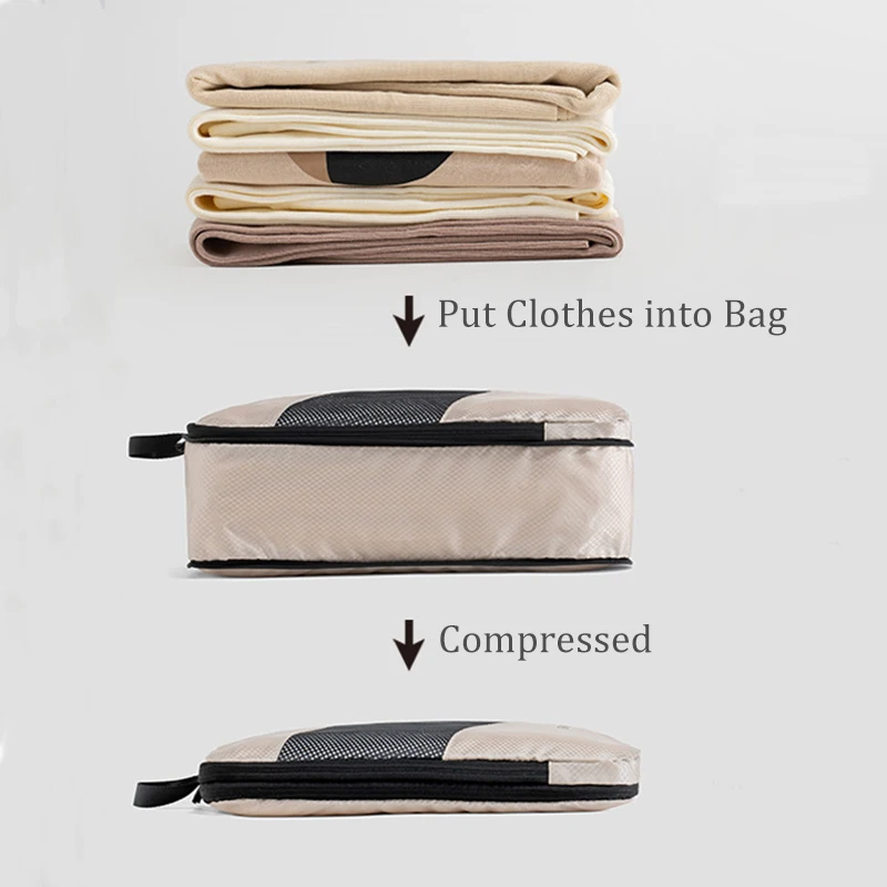6pcs Compression Packing Cubes Waterproof Travel Suitcases Organizer Packing Cubes Set Organizer Storage Bags Pouch Compressible