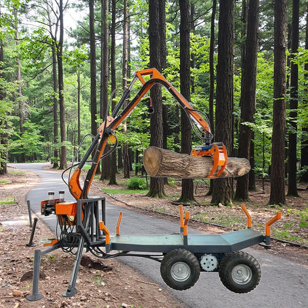 2000kg Capacity ATV Farm Timber Log Trailer with Hydraulic Crane Grapple Engine  Forestry Equipment