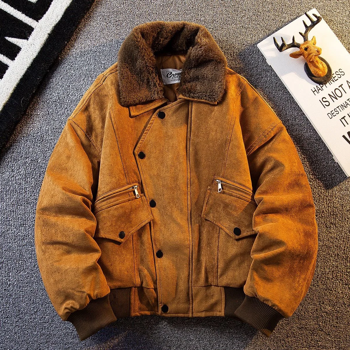 

New Winter Fashion Solid Color American Retro Thickened Warm Cotton-Padded Jacket Men's Casual Loose Sports High-Quality Coat