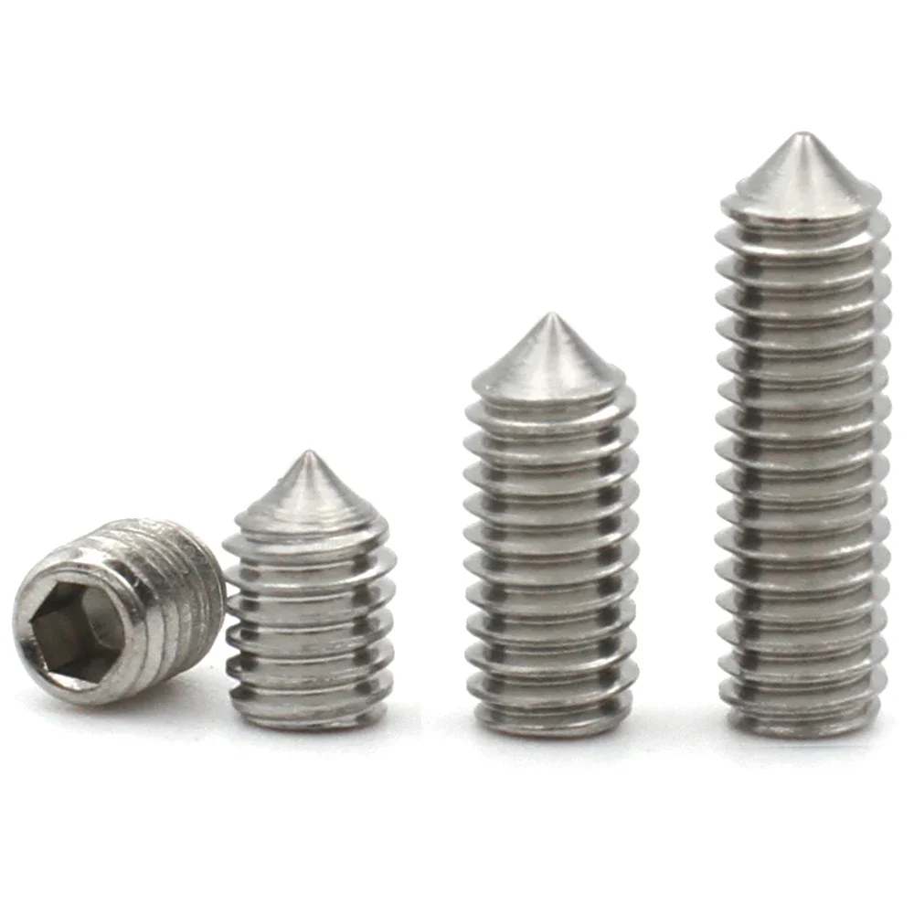 10/pcs DIN914 304 Stainless Steel Hex Hexagon Socket Set Screws Cone Point Grub Screw M2 M2.5 M3 M4 M5 M6 M8 M10 M12