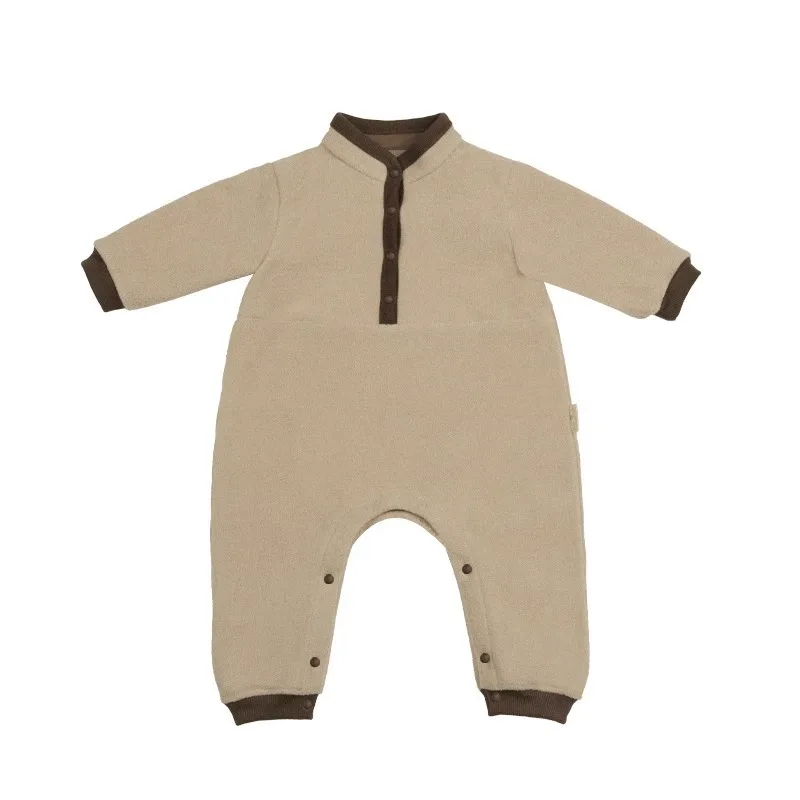 بدلة قفز للأطفال للجنسين 2025 جديد لخريف وشتاء للأولاد والبنات باللون الأخضر والبيج من الصوف ملابس دافئة ناعمة ومريحة للرضع A5294 #5