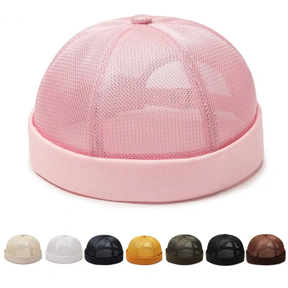 Women Men Dome Hat Hollow Out Mesh Breathable Brimless Cap Decorative Hip Hop Beanie Unisex Ponytail Hole Docker Hat Headwear