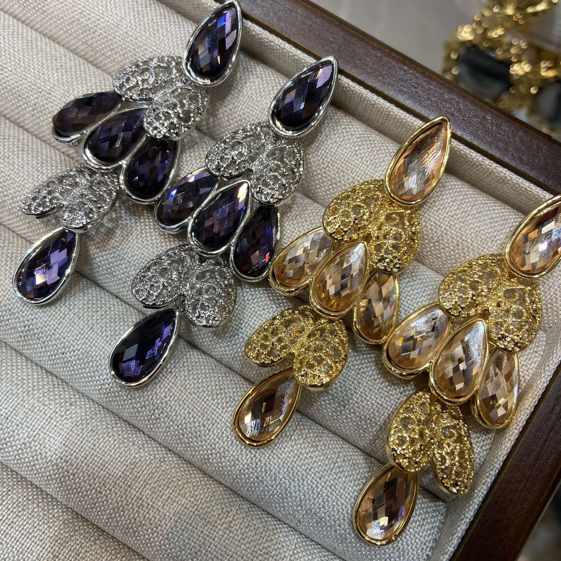 Long Tassel Earrings for Women Purple Champagne Teardrop Dangle Earrings