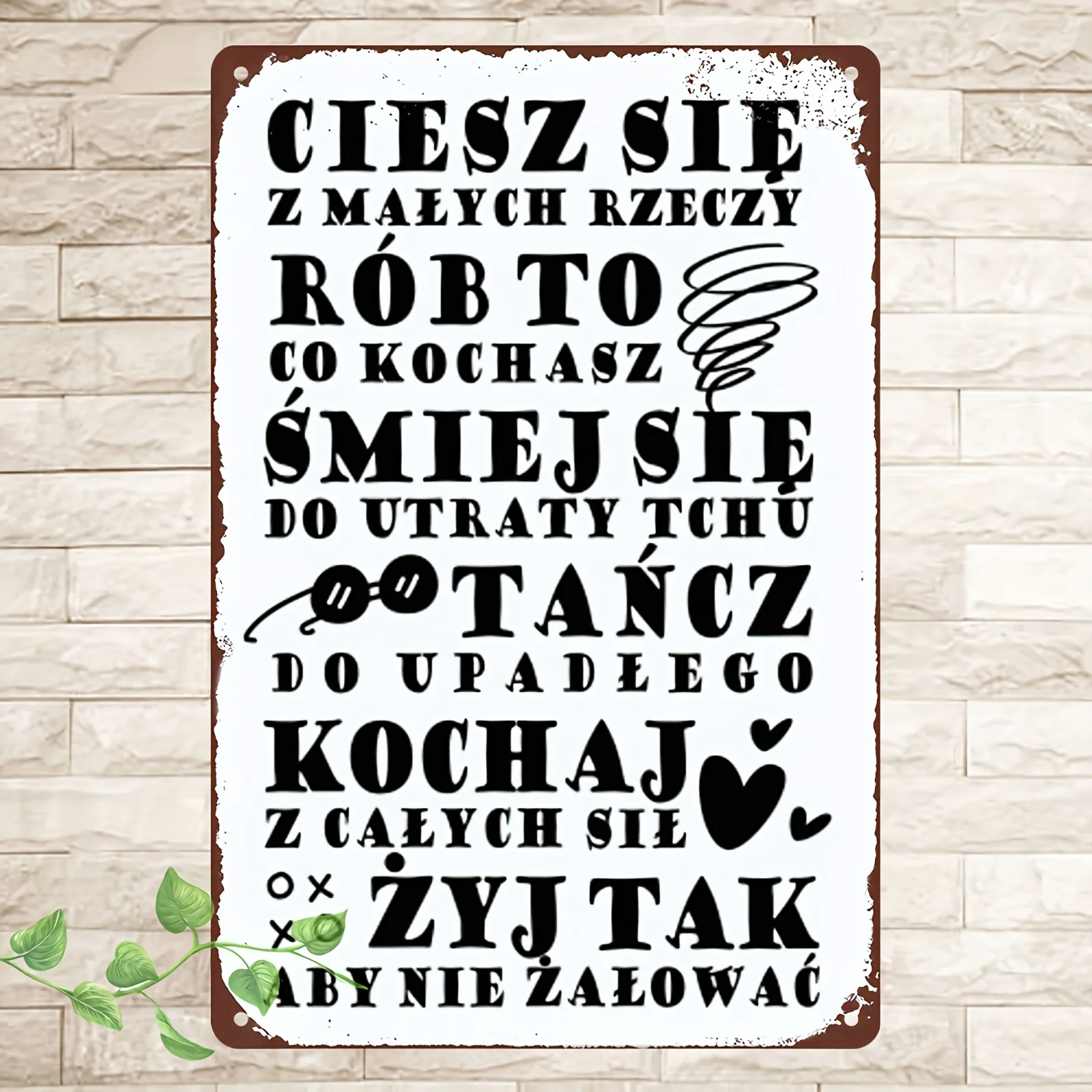 2D Flat, Vintage Polish Motivational Wall Sign - Funny & Positive Phrases in Polish Language, Waterproof & Dustproof Metal Art