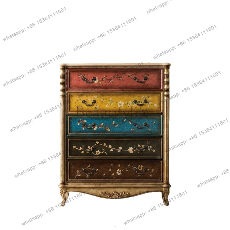 

American champagne solid wood chest of drawers retro hand-painted entrance storage cabinet