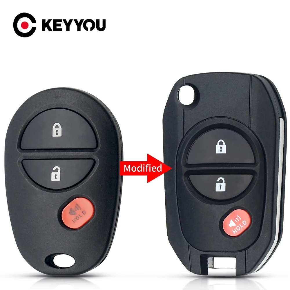 KEYYOU Replacement Remote Car Key Shell Modified Flip 3 Buttns Fob TOY43 Case For Toyota Tacoma HIGHLANDER SEQUOIA Sienna Tundra